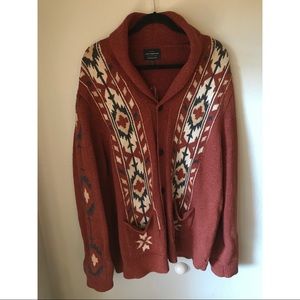 Lucky brand heavy knit Aztec print cardigan in burnt orange.